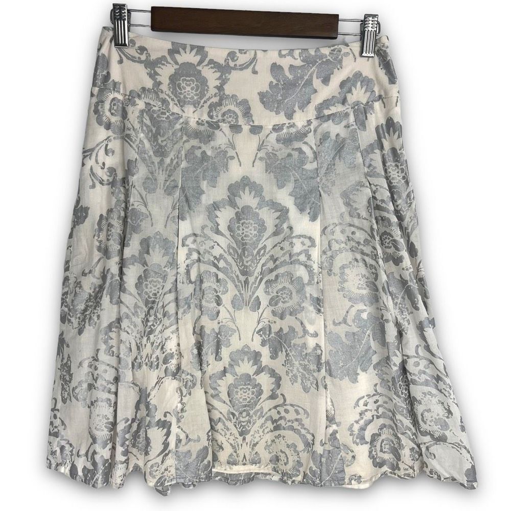 Ann Taylor Cream and Light Gray A-Line Skirt with Damask Pattern